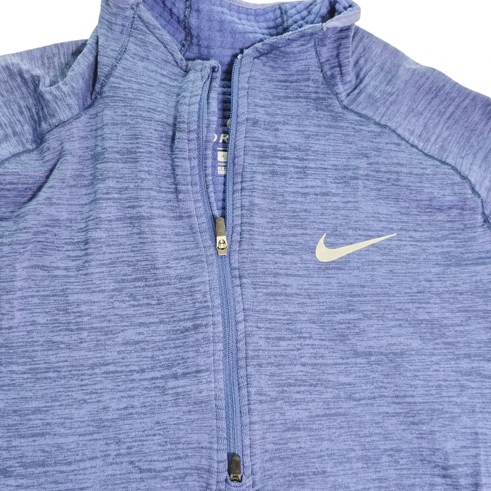 Nike Dri Fit Women's Blue Heathered 1/4 Zip Running‎ Top Thumbholes Size M